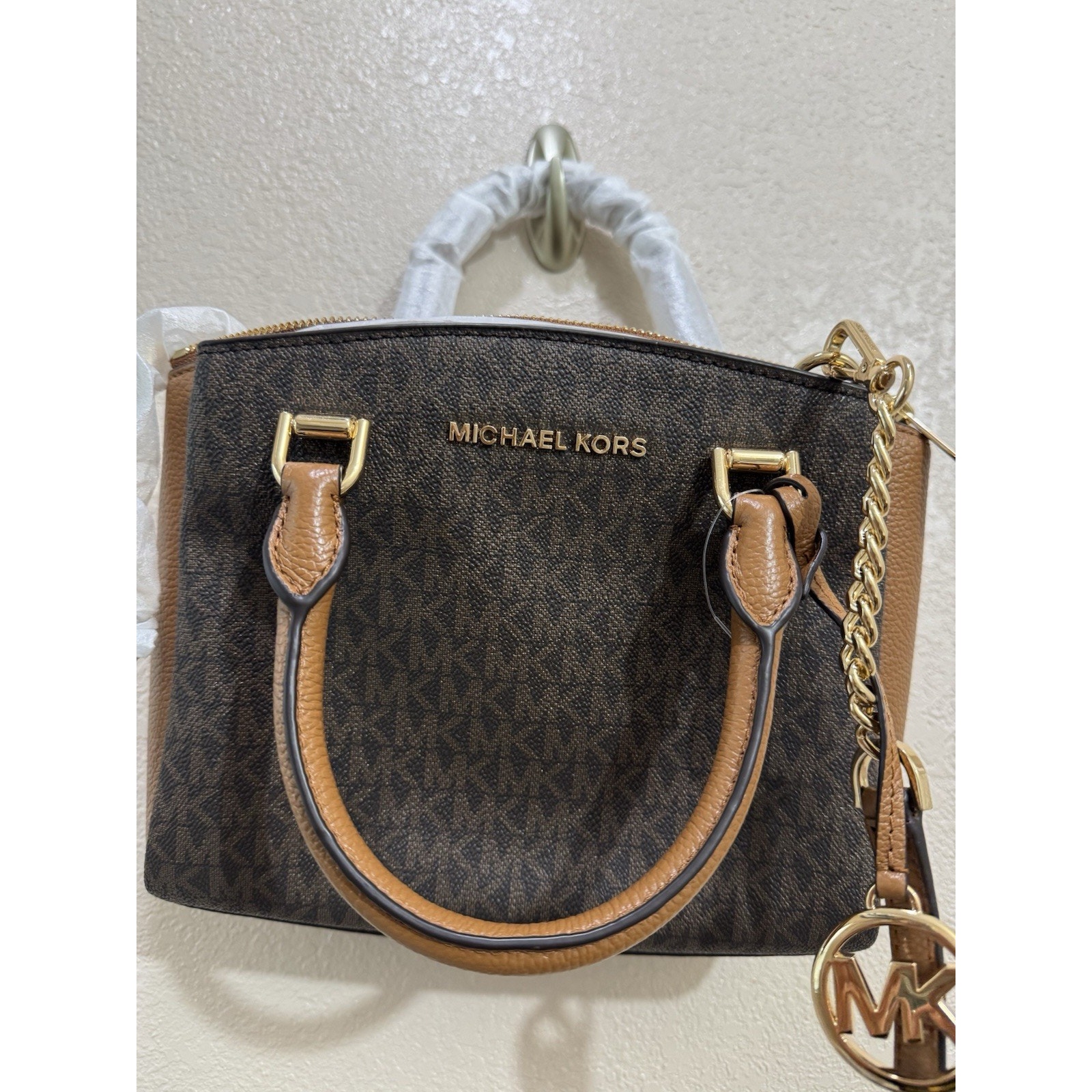 Michael Kors Small Logo Top Zip Satchel In Brown